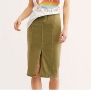 Free People Peyton Olive Green Seamed Denim Midi Skirt 30